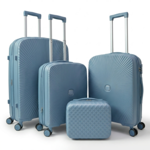 premium textured hard shell luggage set with vanity case – 4 piece travel trolley set