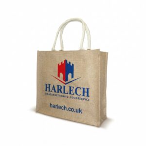 custom printed jute promotional carry bag eco friendly harlech gwasanaeth bwyd.foodservice